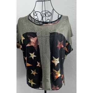 Love Starry Mesh Overlay Tee - Black and Green